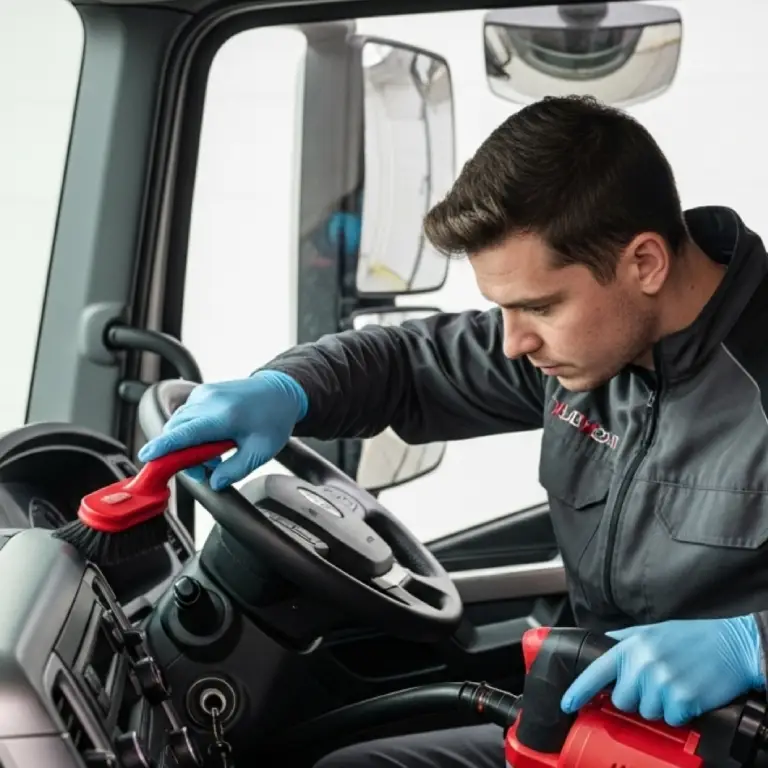 LKW Basisreinigung: Cockpitreinigung im Fahrerhaus – Truck Titan, mobile Innenreinigung vor Ort in der Ostschweiz.