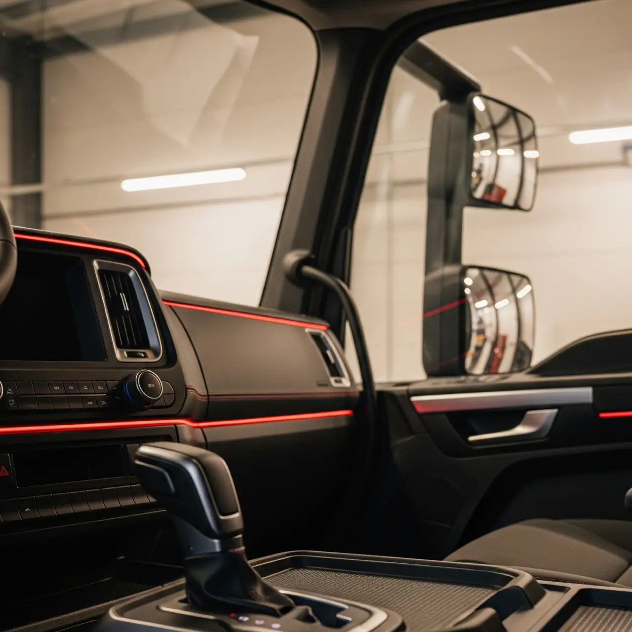 Sprinter-Cockpit nach Innenreinigung: Lenkrad, Konsole und Sitze sauber – Truck Titan.